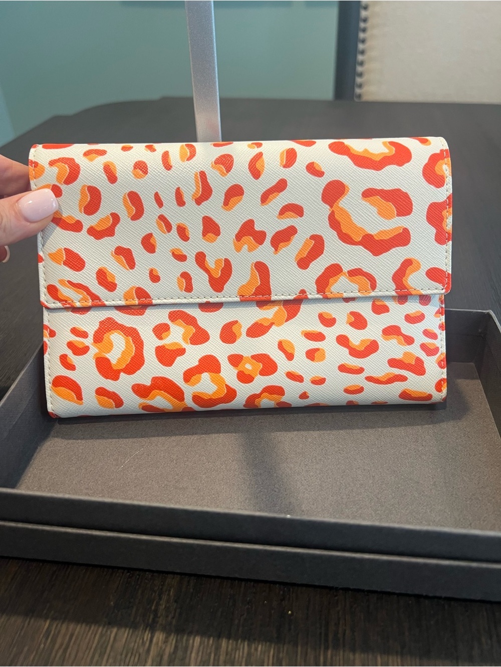 MZ Wallace Beresford Wallet Tangerine Leopard Saffiano - Picture 2 of 11